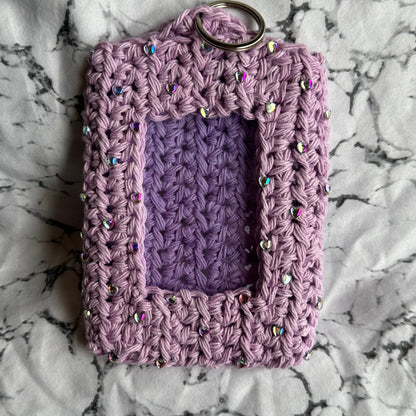 Crochet Lavender Photocard Holder with Heart Rhinestones