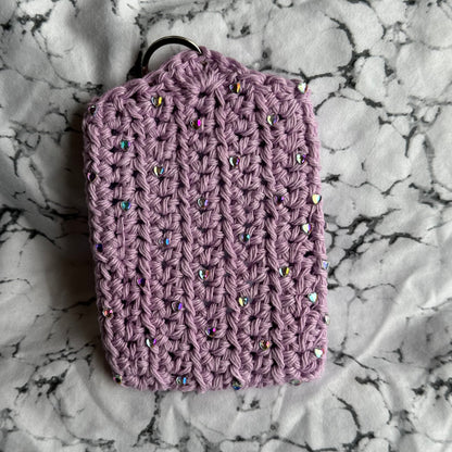 Crochet Lavender Photocard Holder with Heart Rhinestones
